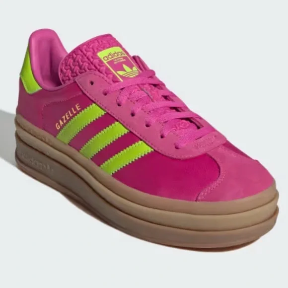 Adidas Gazelle Bold Neon Pink and Lime Sneakers - Picture 10 of 12